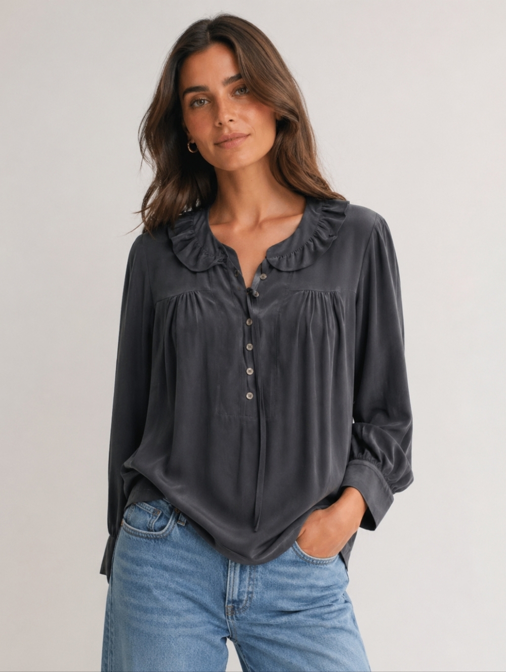100% Silk J. Crew Ruffle Collar Blouse, Women's Size 2